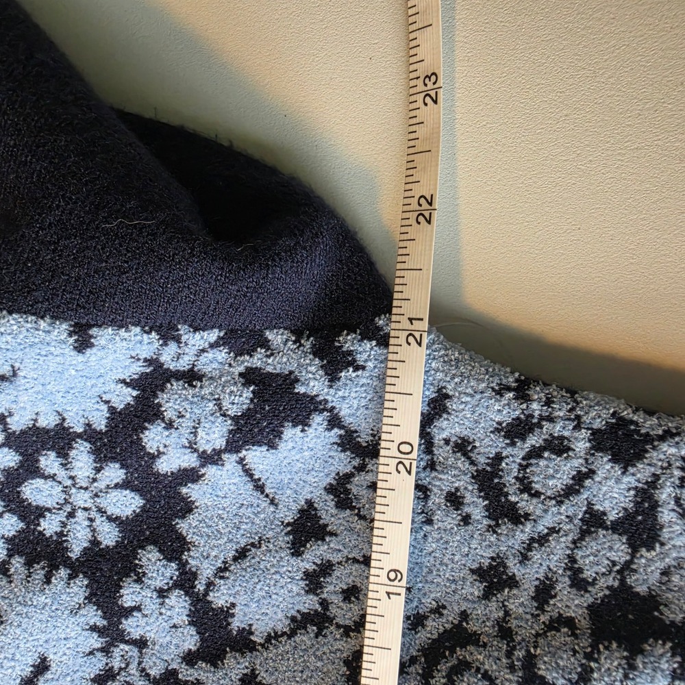 Nanette Lepore Cardigan Sweater Large Navy Blue Floral Damask Cottagecore - Picture 10 of 11